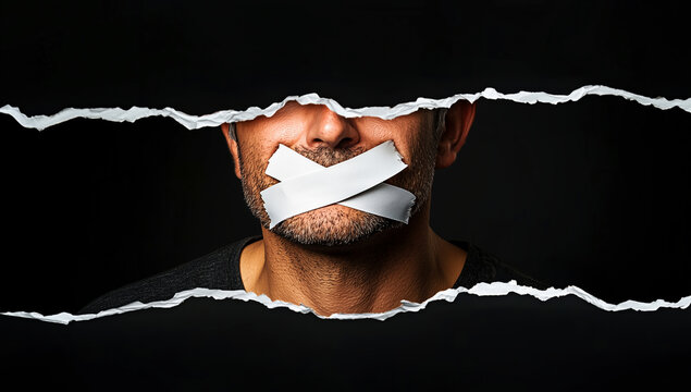 The Muzzled Man: A poignant visual exploration of censorship, secrecy, and the suppression of speech. A powerful image representing the struggle for freedom of expression.