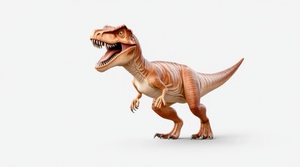 Fototapeta premium Realistic dinosaur toy figure with vibrant colors, dynamic pose, and intricate details on a plain background