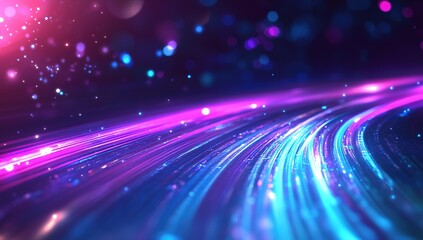 Obraz premium Vibrant Neon Light Trails Flow Dynamically Across Dark Background, Showing Futuristic Speed and Energy