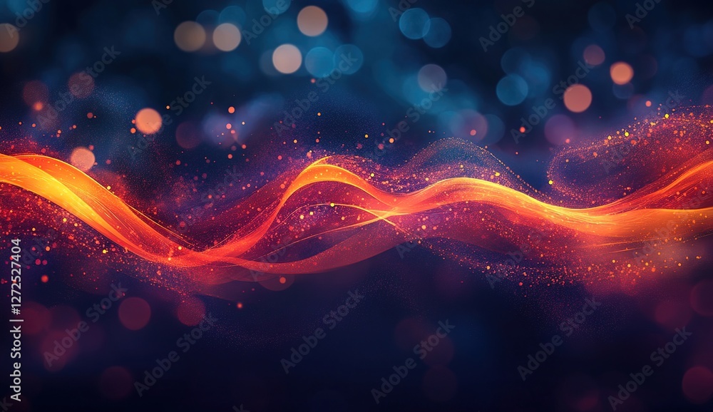 Poster abstract orange and red energy waves flowing dynamically through space, creating a stunning visual m