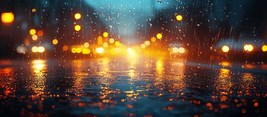 Fototapeta premium Rainy Night City Lights Through Car Window