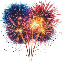Bright fireworks display with sparkling bursts and glowing trails, festive night celebration, isolated on transparent or white background, png