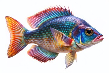 Nile Tilapia Fish (Oreochromis niloticus) Isolated on White Background - High-Resolution Stock Photo