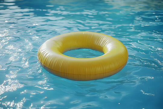 Yellow pool float in blue water. Summer leisure