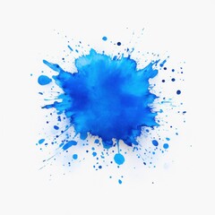 Fototapeta premium Vibrant Blue Watercolor Splash with Artistic Drips and Sprays on White Background for Creative Projects