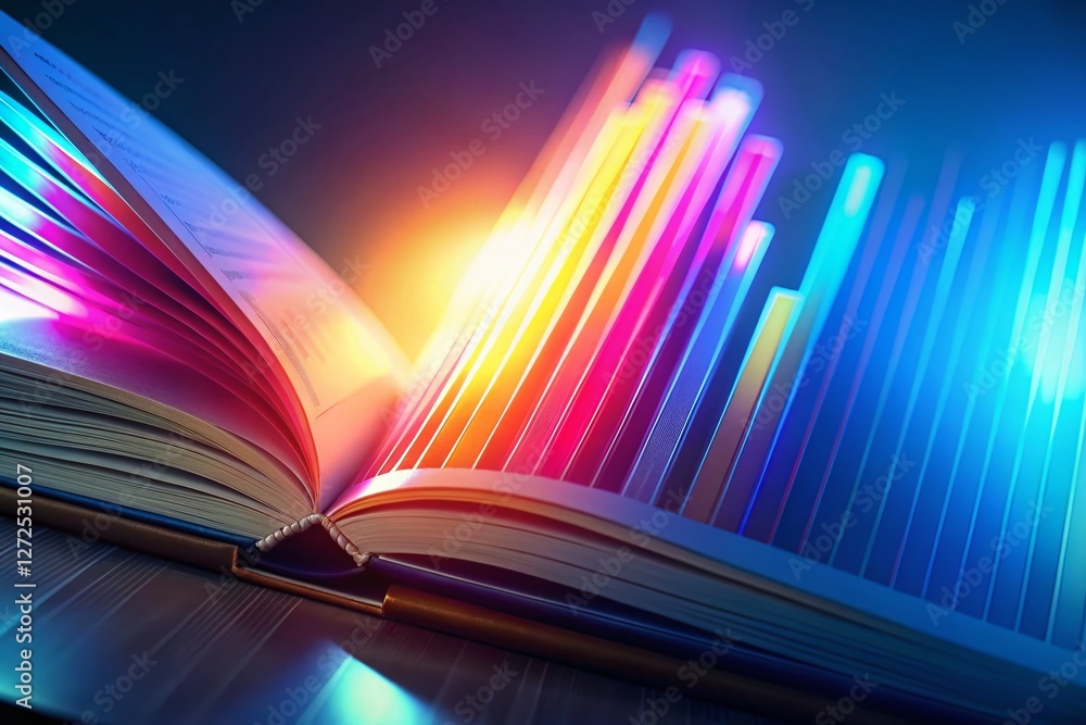 Poster open book reveals digital light chart - abstract data visualization