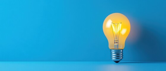 Bright Yellow Light Bulb Illuminating Against a Smooth Blue Background for Creative Conceptual Imagery