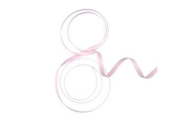 PNG, March 8. Pink ribbon in the shape of the number 8, isolated on a white background.