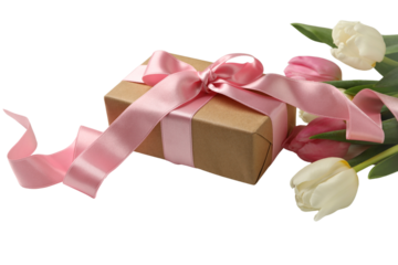 PNG, March 8. Gifts with flowers, isolated on white background.