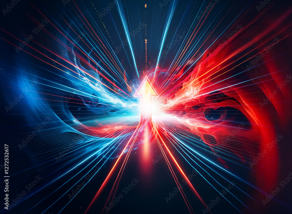 Aufkleber abstract image of a bright light explosion with radiant blue and red beams shooting outwards from th
