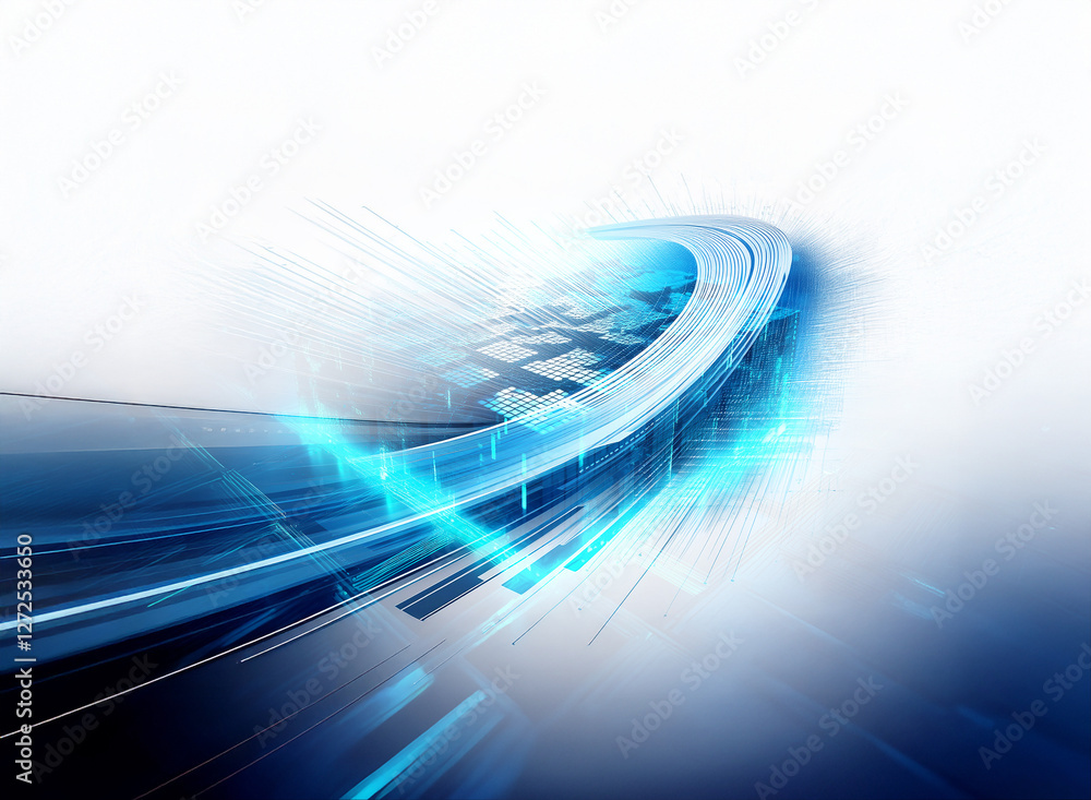 Aufkleber abstract blue shapes swirl dynamically against a white backdrop, creating a sense of movement and en