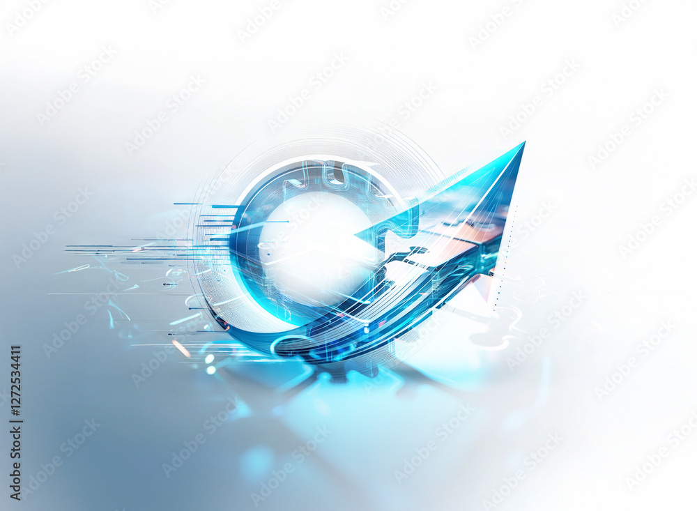 Aufkleber sleek blue arrow curving upwards and forward with a circular accent. glossy, modern design suggestin