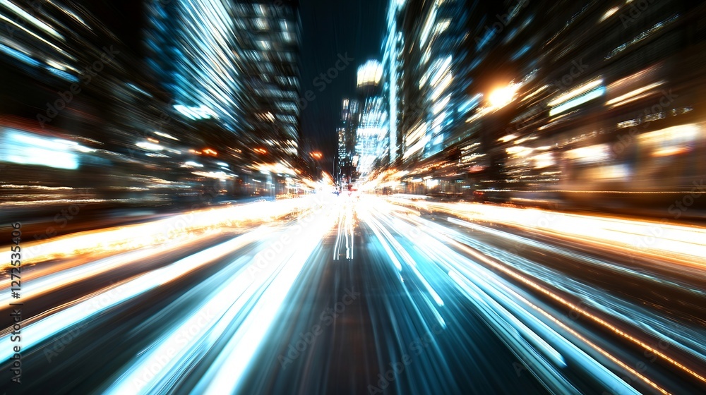 Poster Dynamic Night Cityscape with Light Trails Capturing Urban Movement and Energy : Generative AI