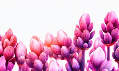 Fototapeta premium Vibrant close-up of blooming pink flowers against a soft white background, evoking serenity