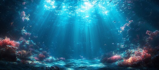 Obraz premium Underwater Coral Reef Sunlight Rays