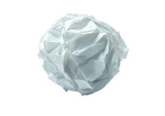 Crumpled blue paper ball with wrinkled surface isolated on a transparent background