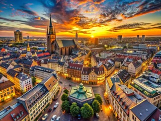 Naklejka premium Panoramic Cityscape: Mittelpunkt Urban Center Aerial View