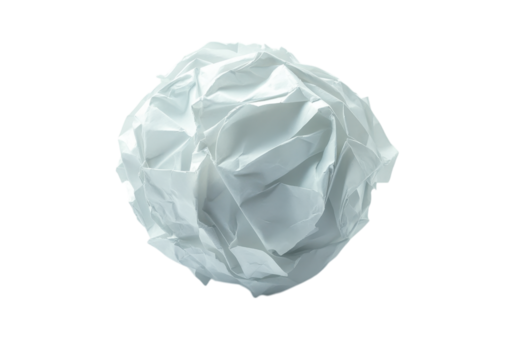 Crumpled blue paper ball with wrinkled surface isolated on a transparent background