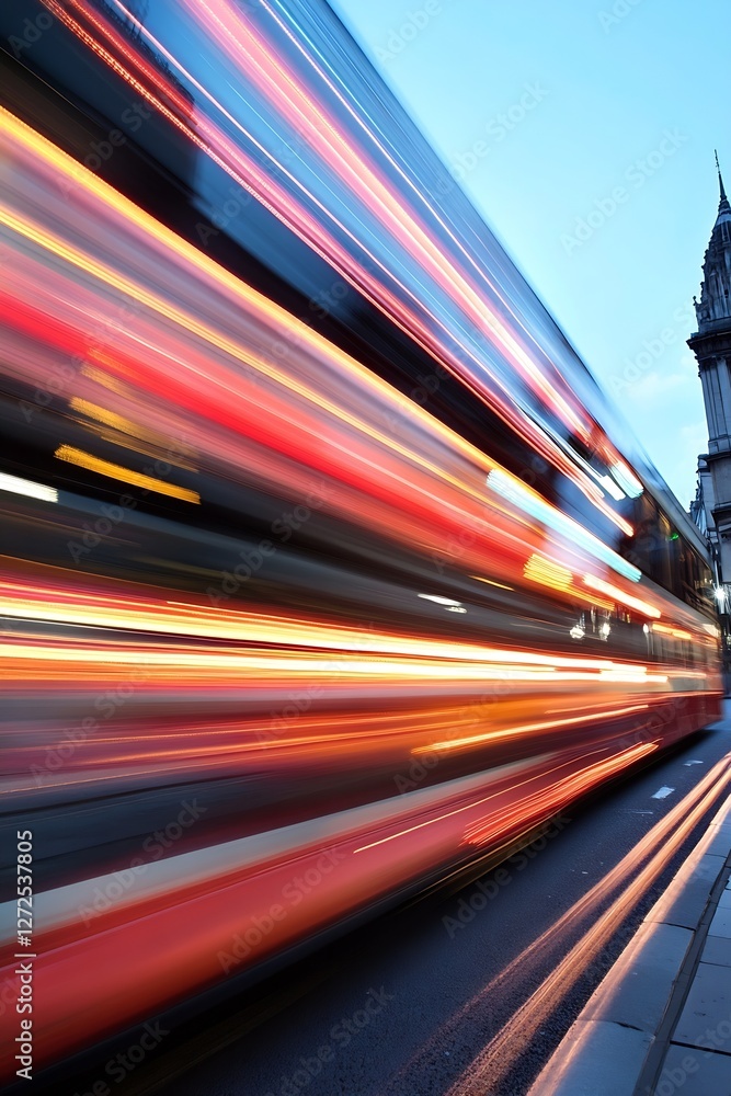 Poster Dynamic Light Trails of a Bus in Motion Capturing Urban Energy : Generative AI