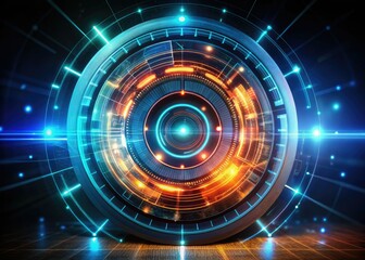 Fototapeta premium Grainy cyberpunk HUD circle pulses, dark tech background; sci-fi UI, digital gadget.