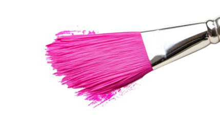 Vibrant pink paintbrush with fresh paint on bristles isolated on a transparent background