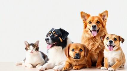 Adorable Group of Dogs and Cat Posing Together
