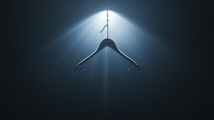A coat hanger symbol illuminated by a single light source in a dark environment. Representing abortion rights