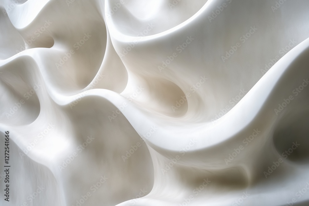 Poster an abstract close-up of a smooth, flowing white surface with soft curves and waves, creating a sense