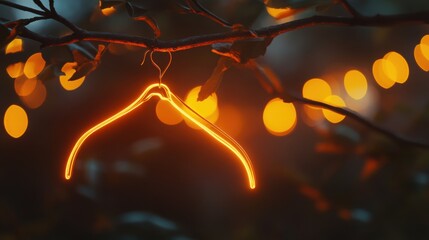 A coat hanger symbol lit gently with a warm glow against a blurred backdrop. Representing abortion rights