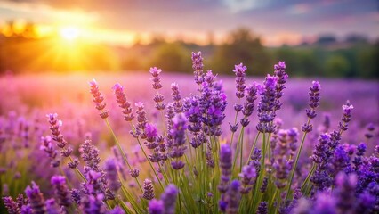 Fototapeta premium Panoramic Summer Lavender Field: Blooming Purple Flowers, Soft Focus Background Banner Image