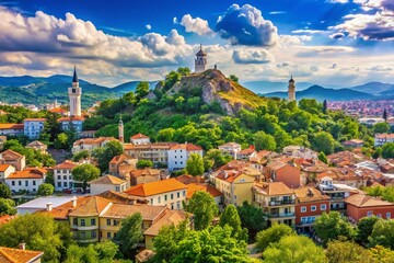Panoramic Summer View of Plovdiv, Bulgaria: Cityscape with Copy Space