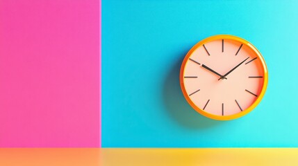 Colorful Clock on Vibrant Background with Bright Pink and Blue Walls