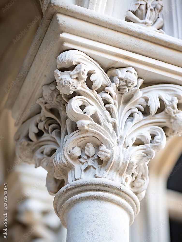 Poster intricate stonework design of a classical architectural column with floral patterns and details : ge