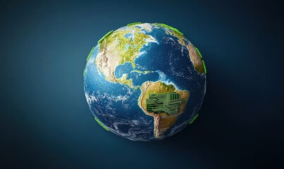 Fototapeta premium A digital globe showcasing circuit patterns over South America, symbolizing technology and connectivity