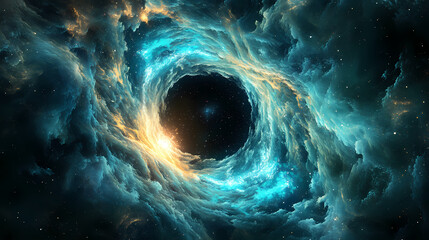 Vortex or portal phenomenon, swirling visualization, mysteries of space. Astral Bioluminescent Portal. Illustration
