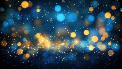 Fototapeta premium Sparkling Blue and Gold Lights Shimmer and Shine Brightly, Creating a Festive Background, Perfect for Celebration