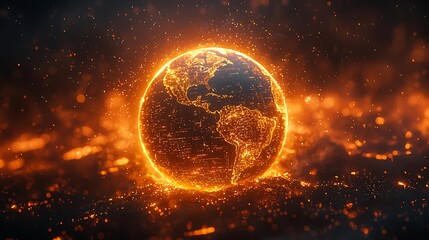 Fototapeta premium Fiery Global Network, Digital Earth, Connection, Technology, Background, Abstract, for Tech, Website