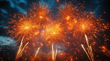 Fototapeta premium Night sky fireworks display, celebration event