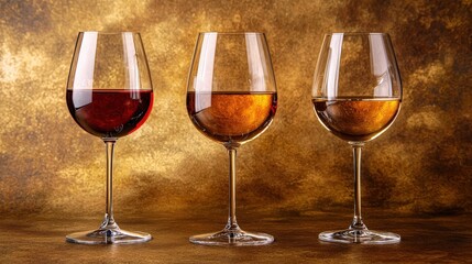 Elegant Arrangement of Three Wine Glasses on a Glamorous Background