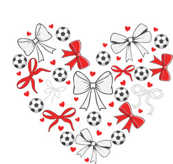 Soccer Heart valentine coquette bow EPS Vector, Game day EPS Vector, font alphabet letters EPS Vector, Coquette Bow EPS Vector, soccer family EPS Vector, soccer ball name EPS Vector