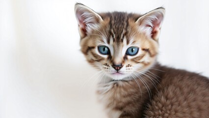 Obraz premium Adorable Brown Tabby Kitten with Striking Blue Eyes