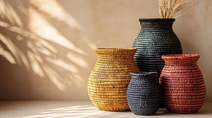 Handcrafted Baskets in Vivid Colors with Natural Shadow Play