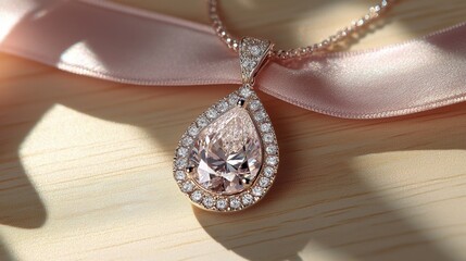 Elegant Sparkling Diamond Pendant on Satin Ribbon for Jewelry Collection