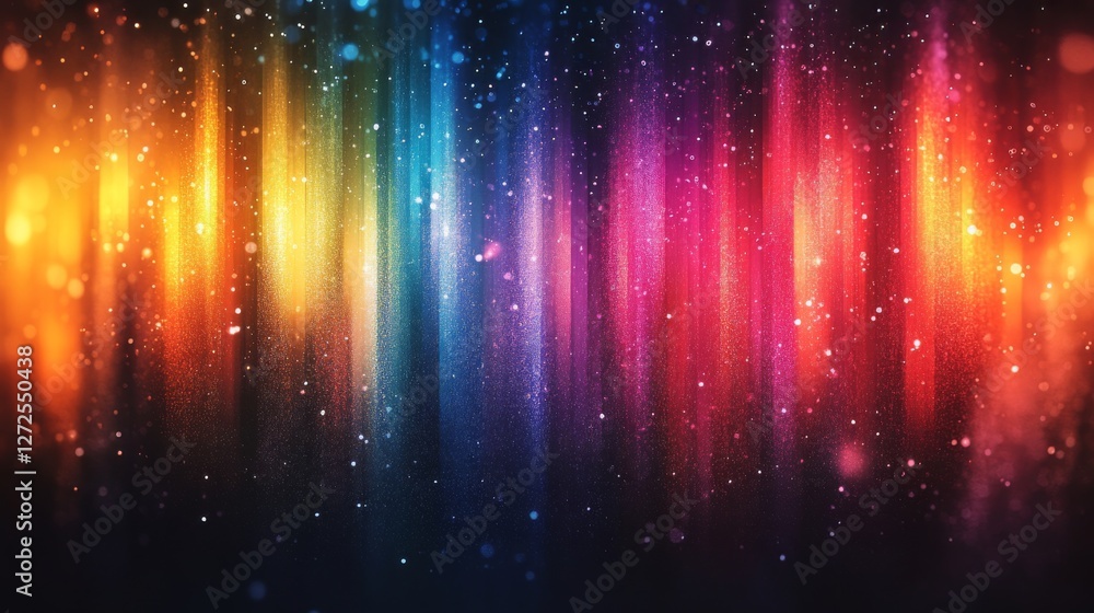 Poster abstract representation of colorful lights and bokeh, featuring vibrant hues creating an energetic a