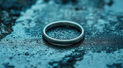Close-Up of a Softly Lit Silver Ring on a Marble Slab Surface