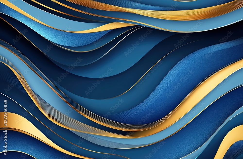 Poster abstract blue and gold waves flow dynamically and elegantly across the screen, creating a luxurious 
