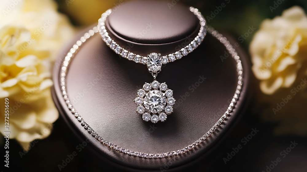 Poster elegant close-up of sparkling diamond jewelry on display : generative ai