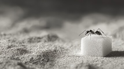 Ant on Sugar Cube in Kitchen Setting with Background and High-Resolution Detail