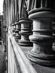 Fototapeta premium Close Up of Intricate Gothic Architectural Columns of an Old Historic Building in Monochrome : Generative AI