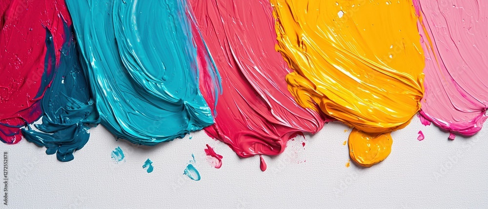 Poster artificial intelligence in art concepts. colorful paint strokes on textured canvas background.